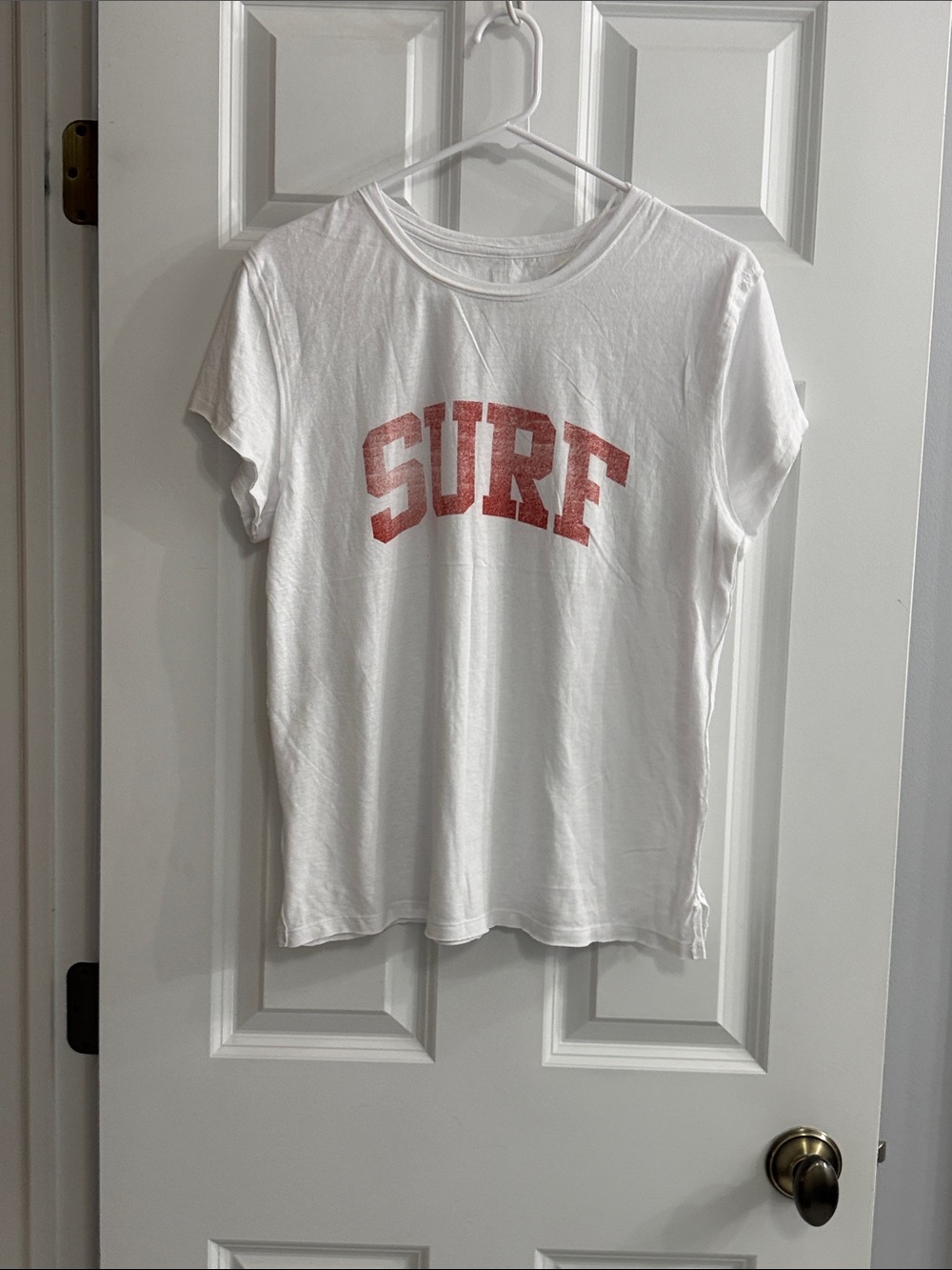 Free People/ We the Free White Tee with Faded Red’SURF' Graphic NWOT